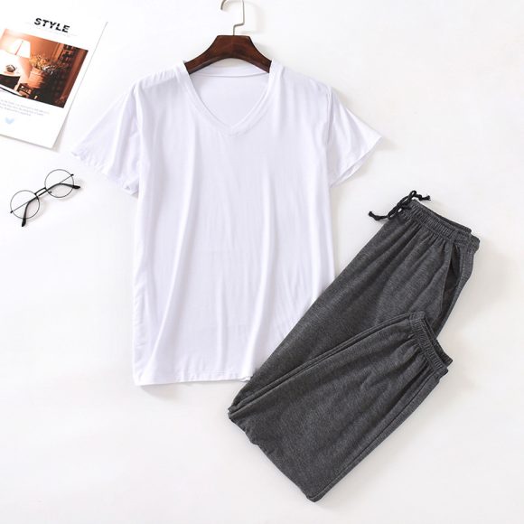 Men's Ice Silk Modal Short Sleeved Pants Set - Image 3