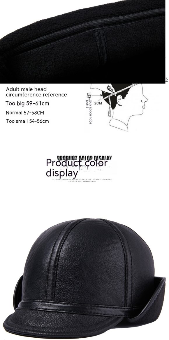 Casual Leather Men's Winter Sheepskin Velvet Thermal Outdoor Hat - Image 6