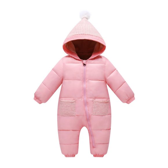 Thick Warm Flannel Soft Lined Solid Baby Romper - Image 2