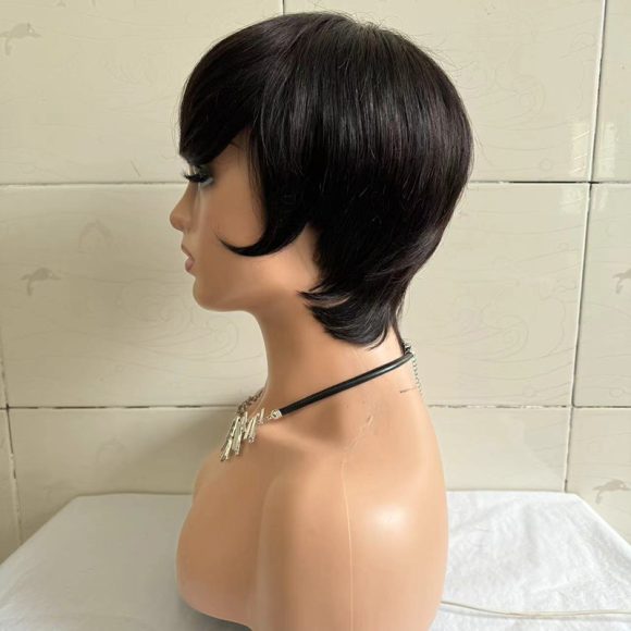 Short Straight Wig Women's Short Hair Head Cover Real Human Hair - Image 9
