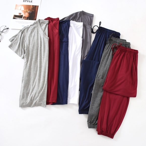Men's Ice Silk Modal Short Sleeved Pants Set - Image 9