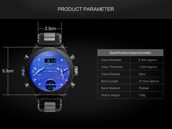 Men's watch electronic quartz double display watch 3 time zone waterproof watch - Image 3