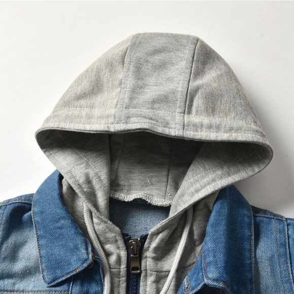 Children's Fake Two-piece Denim Jacket, Children's Hooded Fashion Casual Top - Image 5