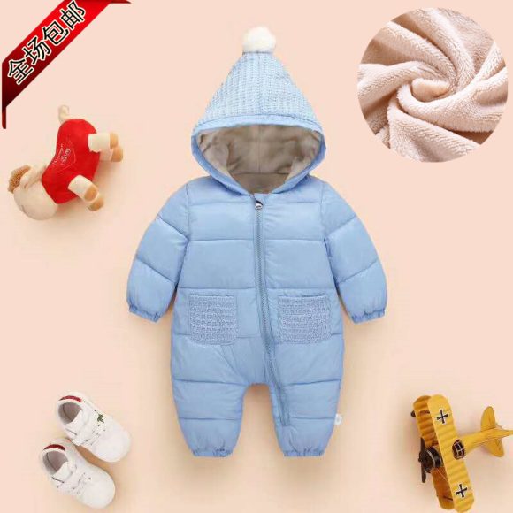 Thick Warm Flannel Soft Lined Solid Baby Romper - Image 3