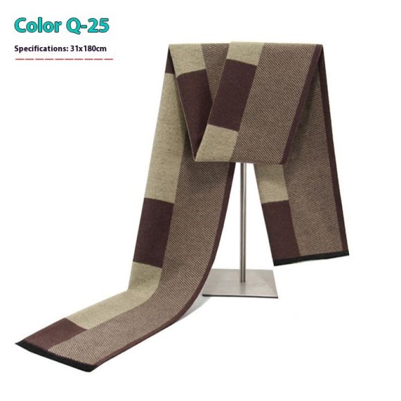 New Men's Winter Warm Cashmere-like Striped Business Scarf For Young People - Image 8