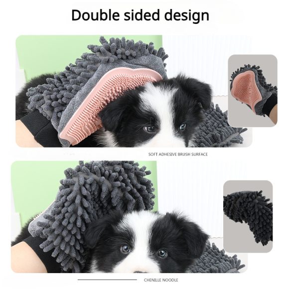 Pet Bathing Brush 2-in-1 Grooming Glove Elegant Dog Grooming Tool For Brushing, Massaging, And Drying Pet Grooming Kit For Dog Cat 2-Sided Bathing Brush Cleaning Massage Glove - Image 10
