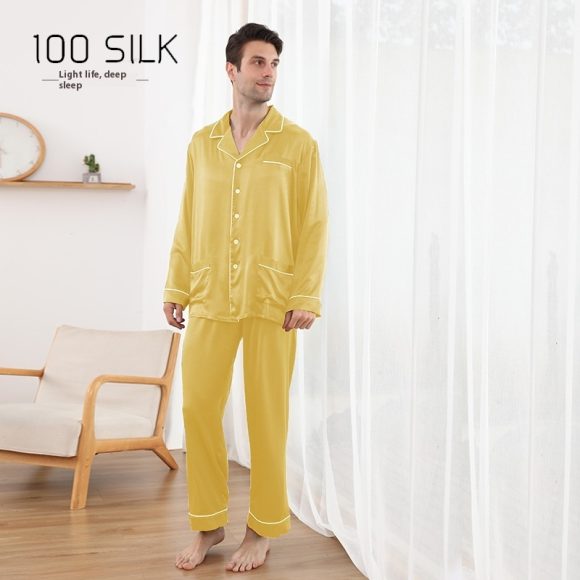 Men's Silk Pajamas 22 M Heavy Mulberry Silk Lapel Homewear - Image 2