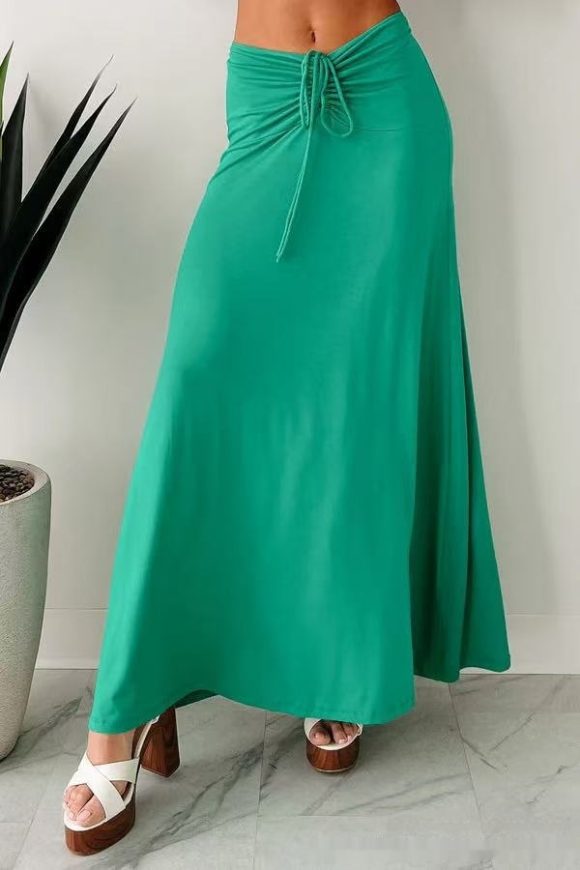 European And American Drawstring Stitching Su Pleated Solid Color Women's Skirt - Image 2