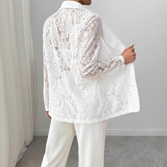 Lace Embroidery White Casual Blazer Women - Image 6
