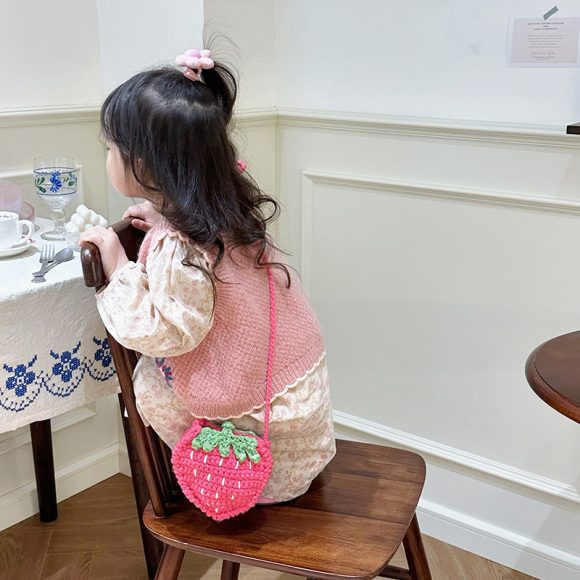 Handmade Knitted Children's Wool Cute Strawberry Crossbody Bag - Image 9
