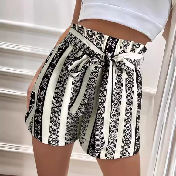 Belt Printed Casual Shorts For Commuter Women - Image 4