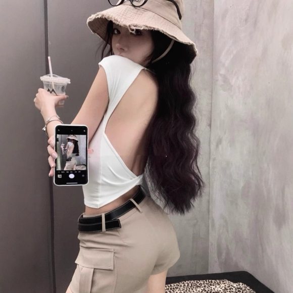 Cross Hollow Back Short-sleeved T-shirt For Women - Image 2
