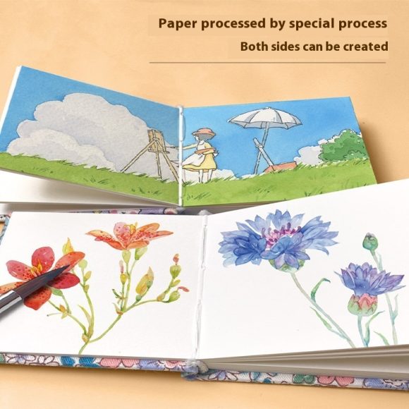 Fabric Watercolor Notebook Art Student Painting Square Portable - Image 3