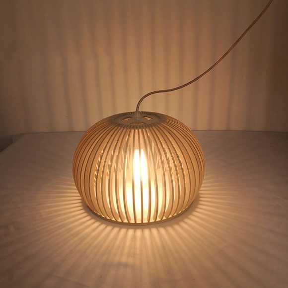 Nordic Wooden Dining Room Bedroom Cafe Half Round Pumpkin Chandelier - Image 2