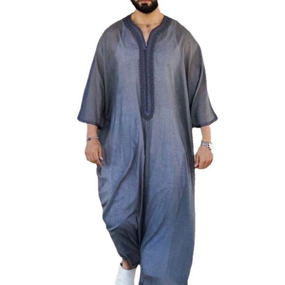 Thin Youth Linen Gray Cotton Linen Loose Casual Muslim Robe - Image 4