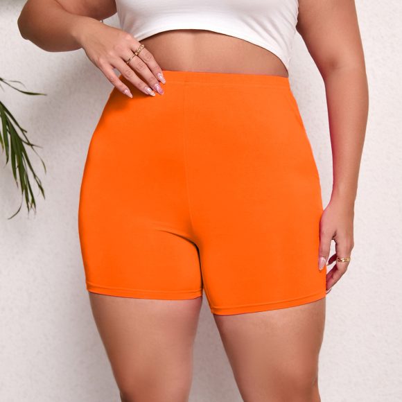 Plus Size High Waist Lift Hip Solid Color Skinny High Elastic Bottom Sports Women's Shorts - Image 6