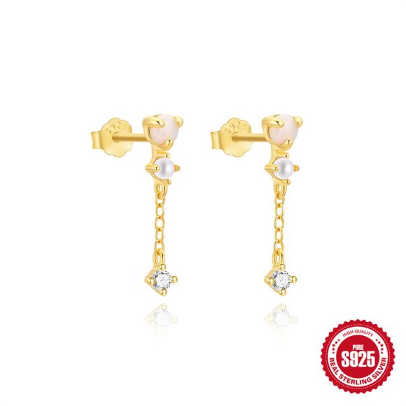 Sterling Silver Horse Eye Rhinestone Pearl Eardrops - Image 8
