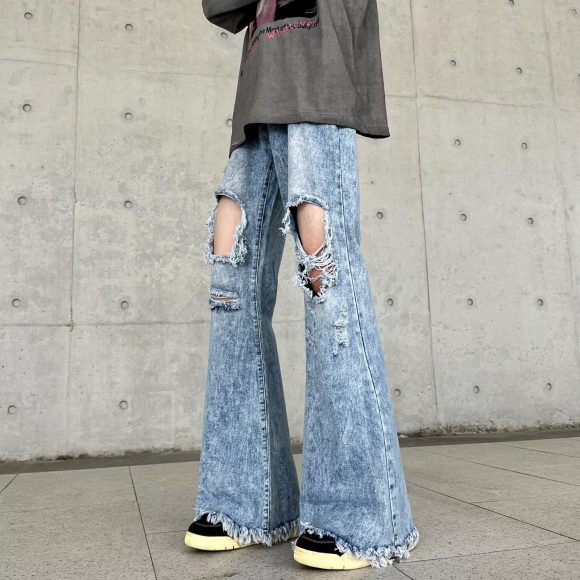 Retro Make Old Ripped Slim-fit Blue Jeans - Image 3
