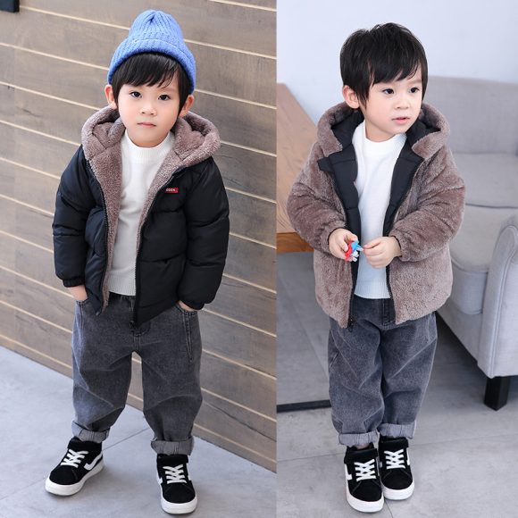 Boy's Cotton-padded Winter Jacket, Children's Cotton-padded Jacket, Double-sided Wear - Image 3