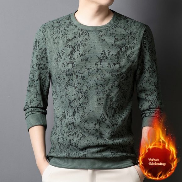 Men's Round Neck Printed Young And Middle-aged Long-sleeved Thickened Warm T-shirt - Image 10