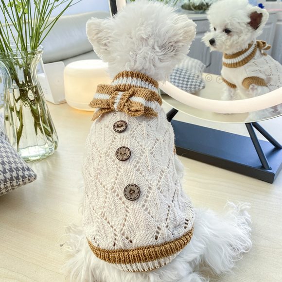 Bowknot Dog Clothes Cat Costume Hollow Knit Dog Sweater - Image 4