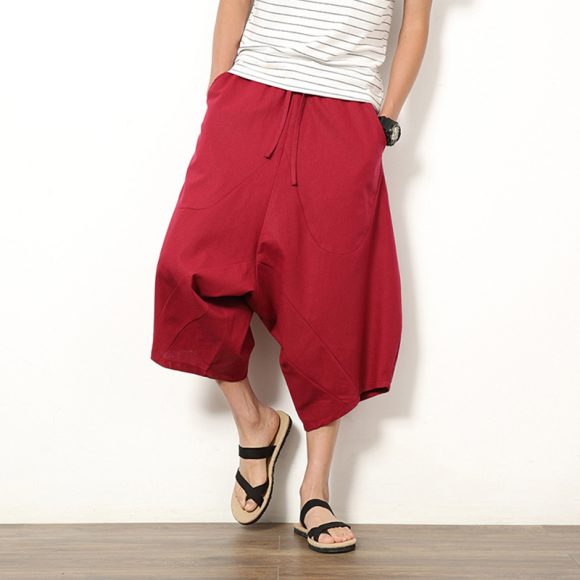 Men's Casual Retro Solid Color Cotton And Linen Lantern Pants - Image 4
