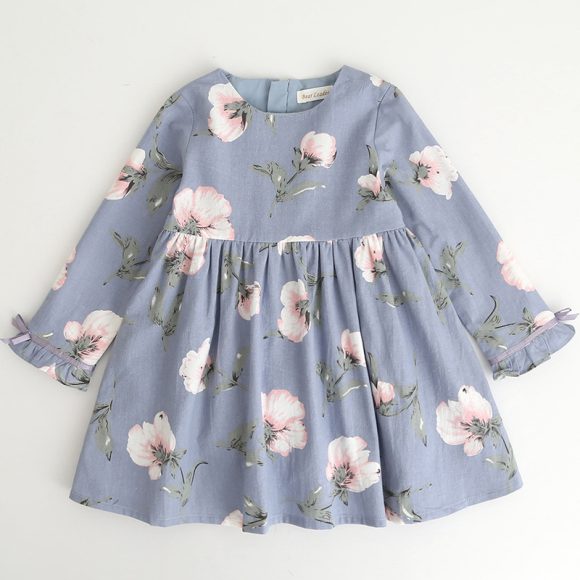 autumn dress, new girl princess dress, full print flower, bow knot long sleeve dress, children's clothing wholesale - Image 2