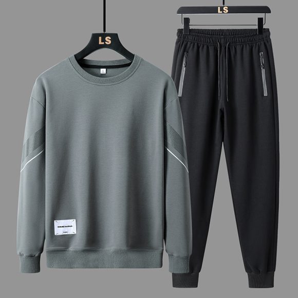 Round Neck Sweater Pants Men's Casual Sweatshirt Outfit - Image 3