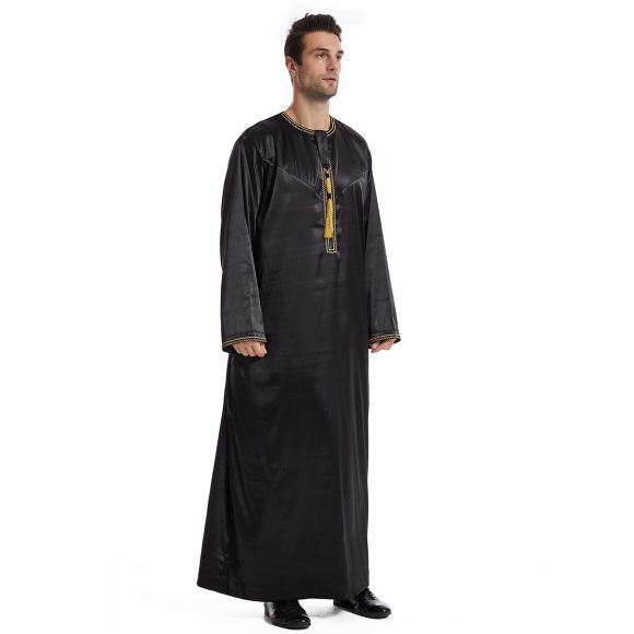 Ethnic Stitching Contrast Color Men's Robe - Image 6