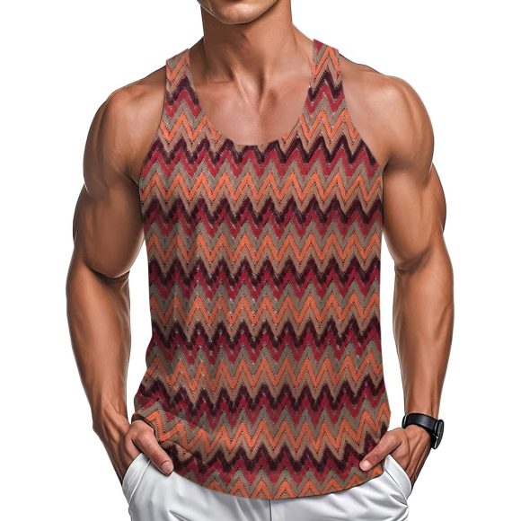 Summer Casual Men's Clothing Retro Style Contrast Color Wave Color Stripes Fabric Vest - Image 3