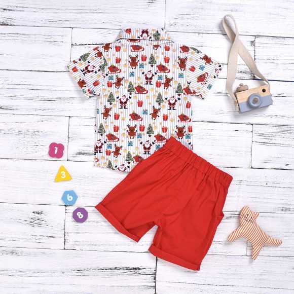 boy clothing set bow christmas print - Image 2