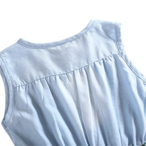 Summer Children Sleeveless Girl Denim Floral Dresses - Image 8