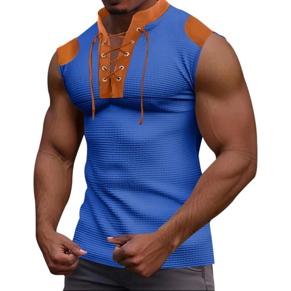 Casual Multicolor Lace-up V-neck Sleeveless T-shirt - Image 7