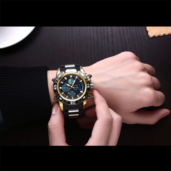 Electronic double display quartz watch men's steel belt business watch - Image 3