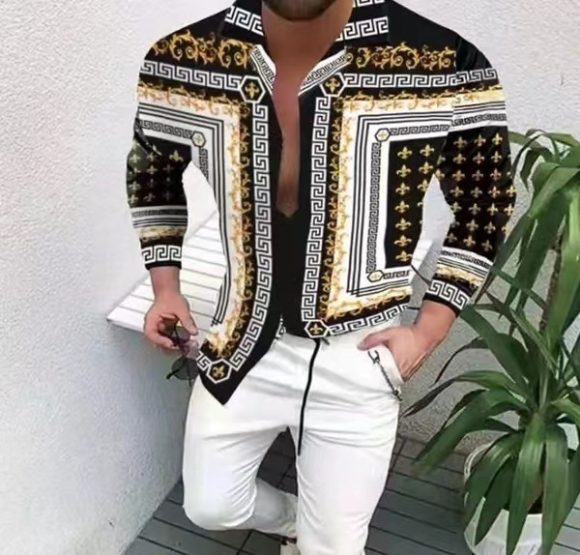 Men's Casual Long Sleeved Large Floral Shirt - Image 8