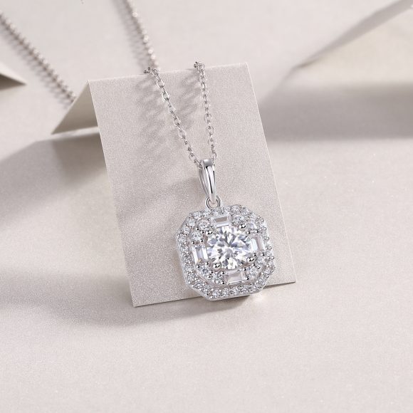 Small Square Bag Luxury Fashion Diamond Pendant Necklace Set With Mosan Diamond Silver Ornaments - Image 3