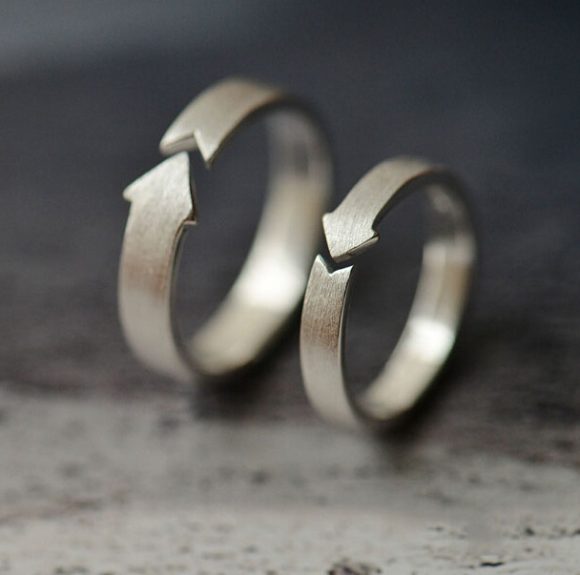 Sterling Silver  Ring Arrow Brushed Couple Ring - Image 4