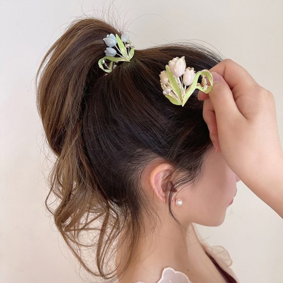 Tulips High Ponytail Hair Claws Barrettes Women Back Of Head Fixed Artifact Headband - Image 5