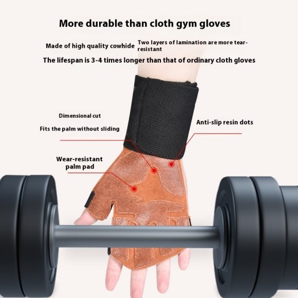 Cowhide Fitness Anti-slip Wrist Gloves - Image 2