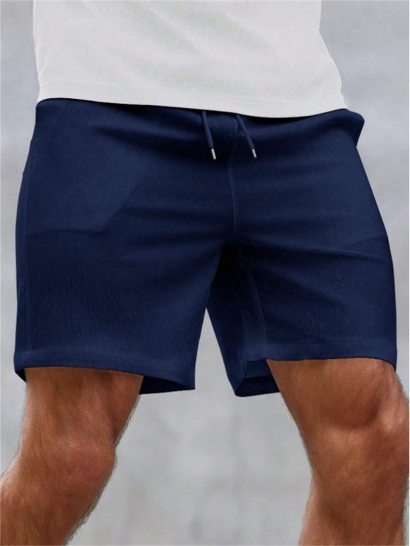 Drawstring Elastic Waist Breathable Solid Color Beach Shorts - Image 7