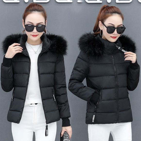Thicken Big Fur Collar Plus Size Fat Sister Cotton-padded Coat - Image 4