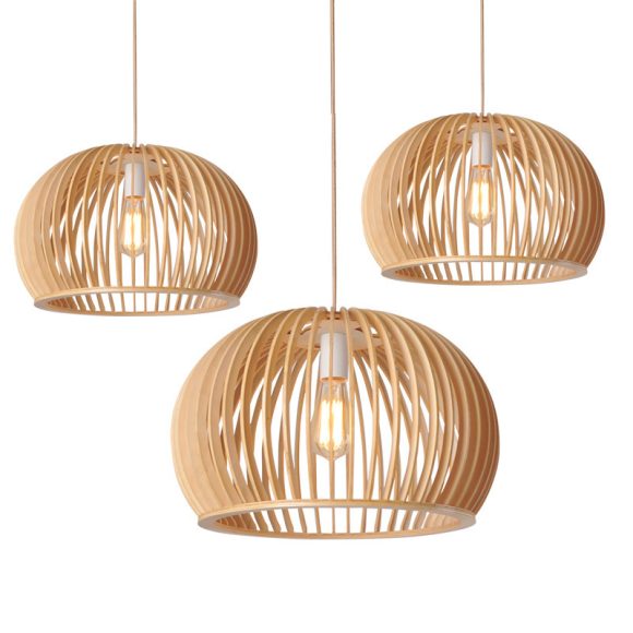 Nordic Wooden Dining Room Bedroom Cafe Half Round Pumpkin Chandelier - Image 6
