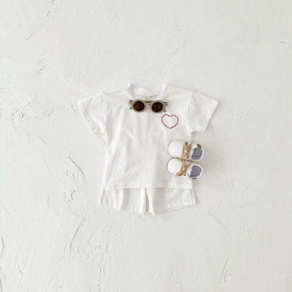 Heart Printing Short Sleeve Suit Korean Style Baby Boys' And Girls' Clothing Two-piece Set - Image 6