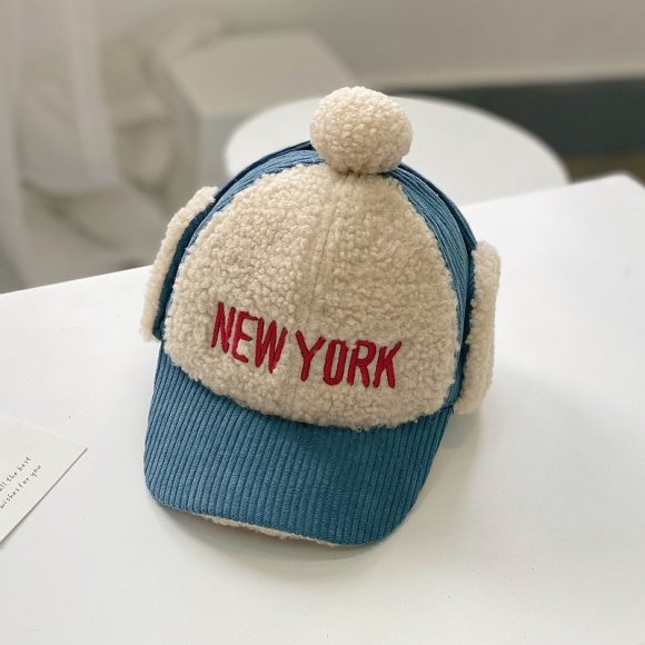 Corduroy color matching children's embroidered warm cap - Image 2