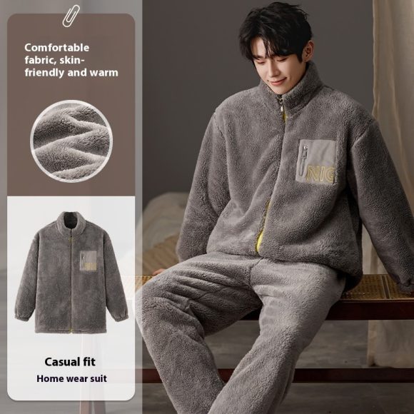 Men's Pajamas Plus Size Long Sleeve Warm Loungewear Suit - Image 3