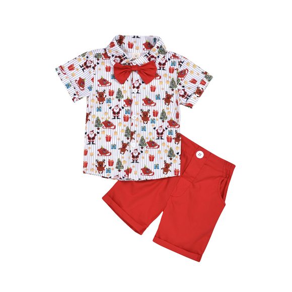 boy clothing set bow christmas print - Image 3