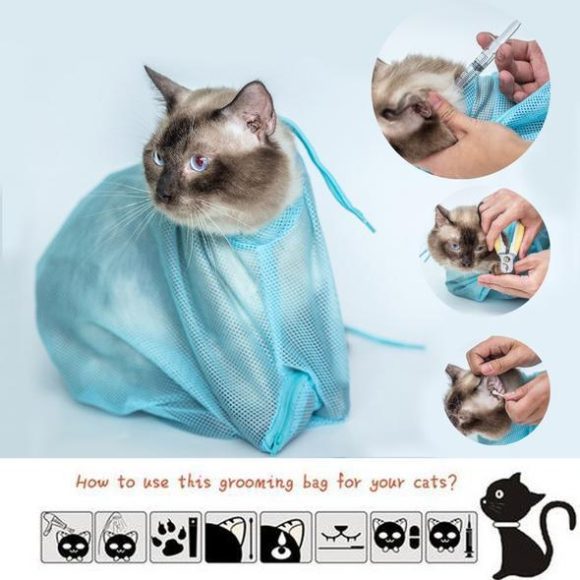 Pet Soft Cat Grooming Bag Adjustable Multifunctional Polyester Cat Washing Shower Mesh Bags Pet Nail Trimming Bags - Image 8