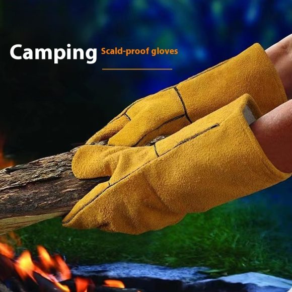 Outdoor Camping BBQ Gloves Welding Non-slip Wear-resistant Protective Leather Gloves Heat Insulation - Image 2