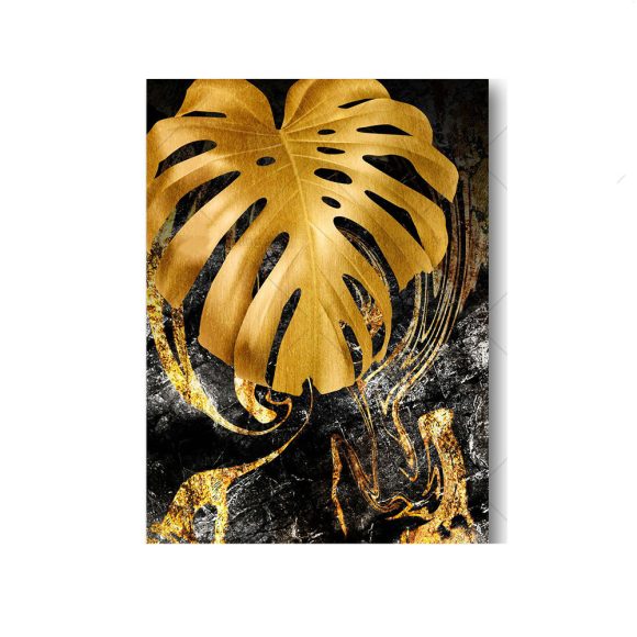 Black Gold Marble Tropical Plants Poster Canvas Painting - Image 7