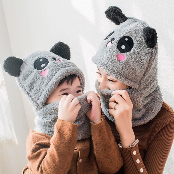Winter boys and girls bib hat one-piece baby hat ear protection panda head hat - Image 3